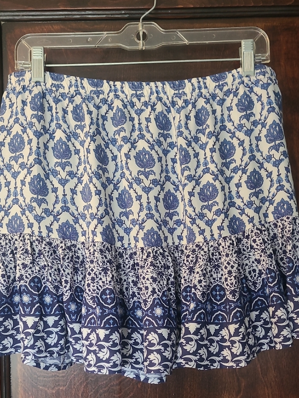Versona Blue & White Tiered Floral Skater Skirt